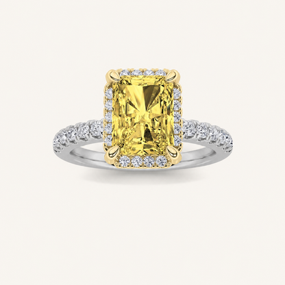 2CT Radiant Cut Lab Grown Diamond Halo Side Stone Ring