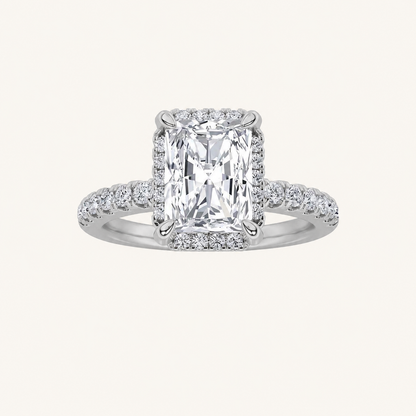 2CT Radiant Cut Lab Grown Diamond Halo Side Stone Ring
