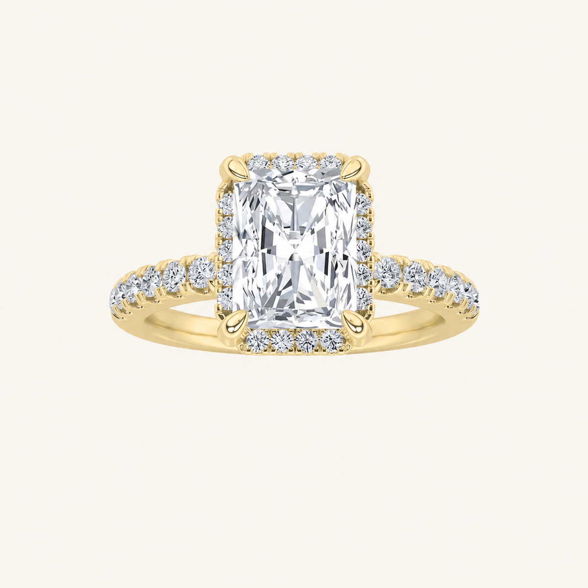 2CT Radiant Cut Lab Grown Diamond Halo Side Stone Ring