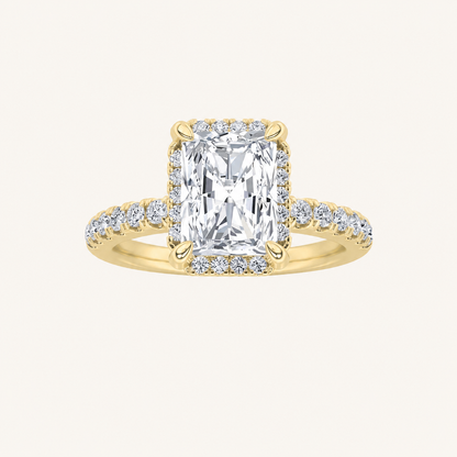 2CT Radiant Cut Lab Grown Diamond Halo Side Stone Ring