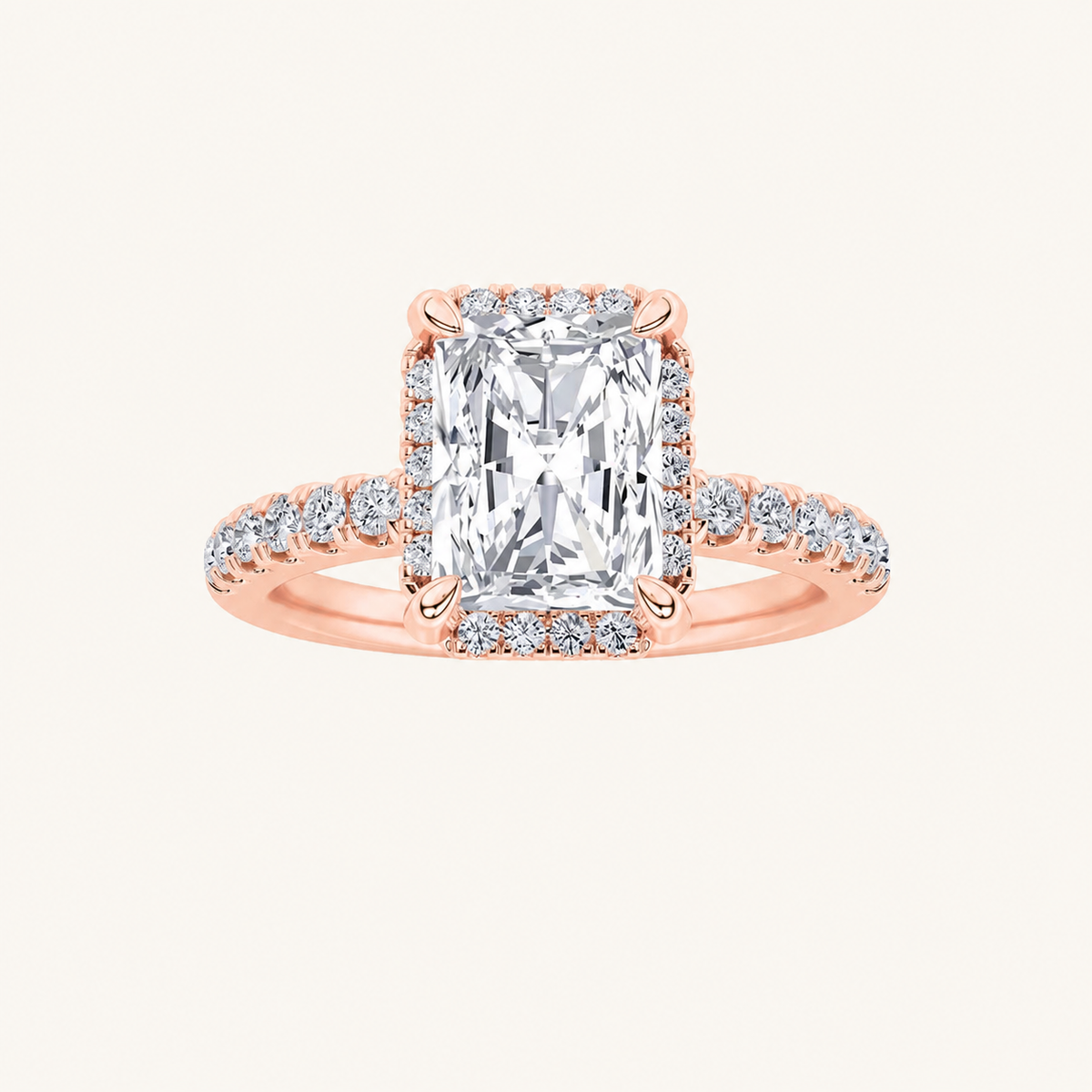 2CT Radiant Cut Lab Grown Diamond Halo Side Stone Ring