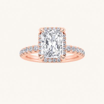 2CT Radiant Cut Lab Grown Diamond Halo Side Stone Ring