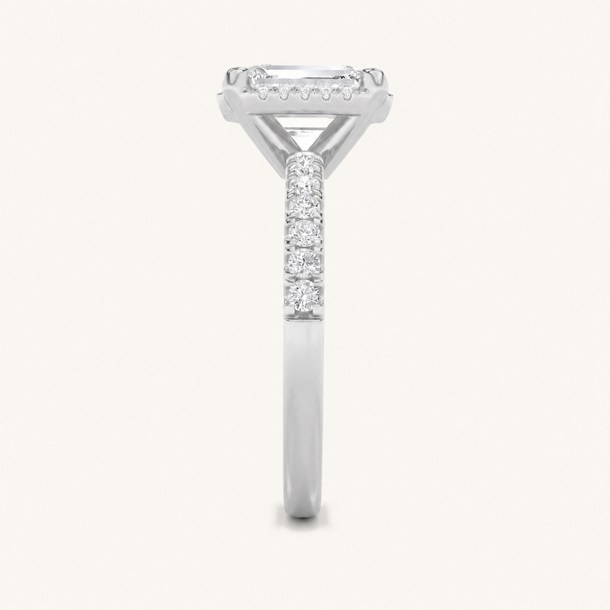2CT Radiant Cut Lab Grown Diamond Halo Side Stone Ring