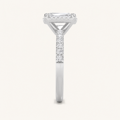2CT Radiant Cut Lab Grown Diamond Halo Side Stone Ring