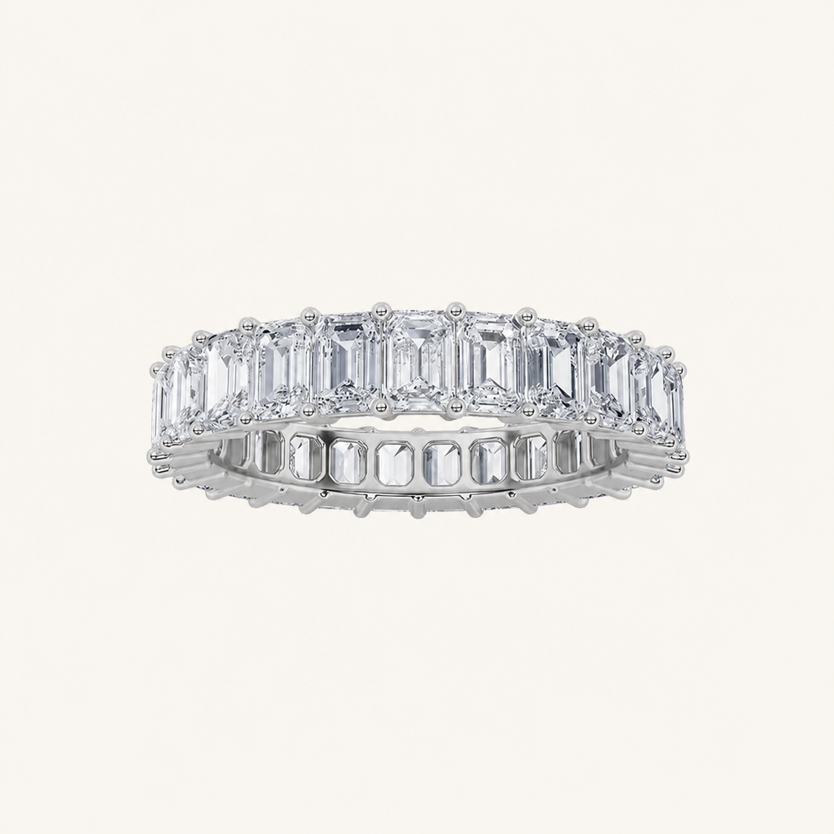 4.5 CT Emerald Cut Lab Grown Diamond Split Prong Eternity Ring