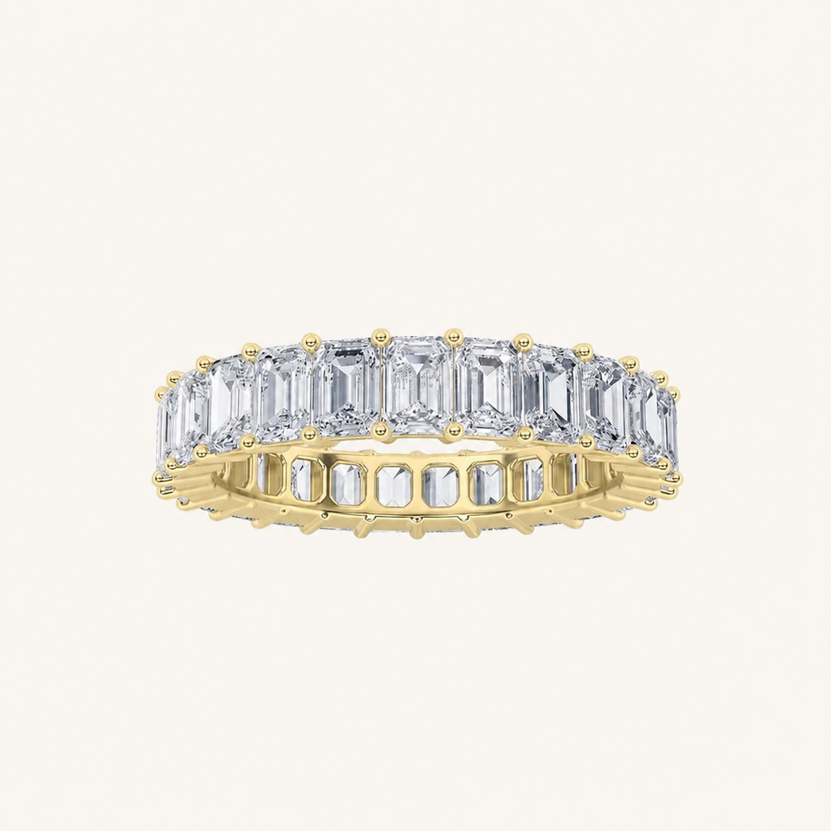 4.5 CT Emerald Cut Lab Grown Diamond Split Prong Eternity Ring