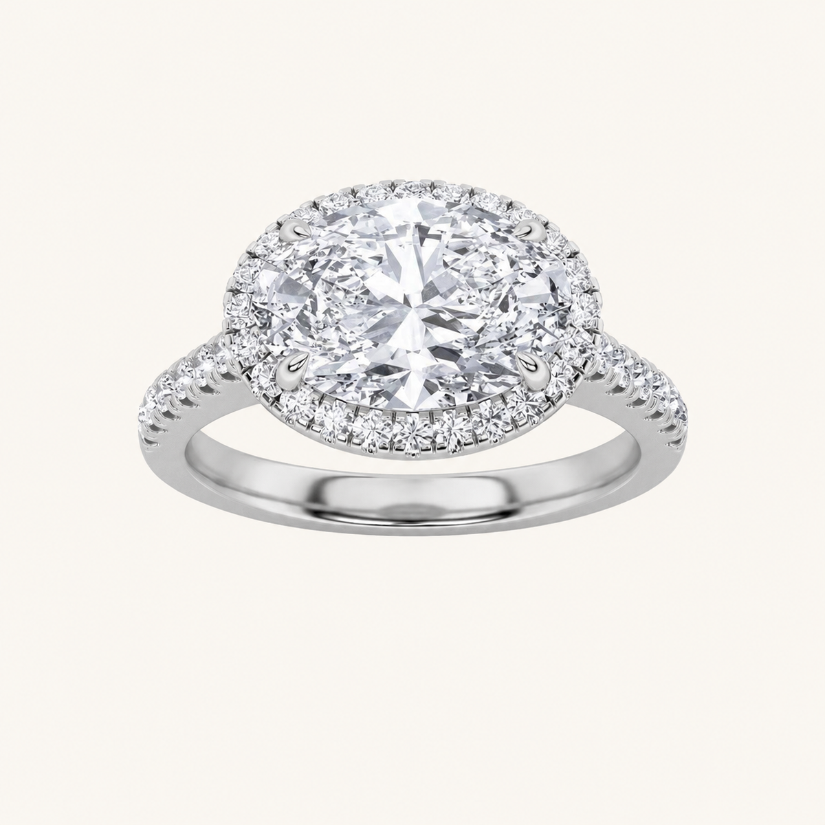 2CT Oval Cut Lab Grown Diamond Halo East West Ring