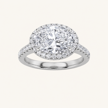 2CT Oval Cut Lab Grown Diamond Halo East West Ring