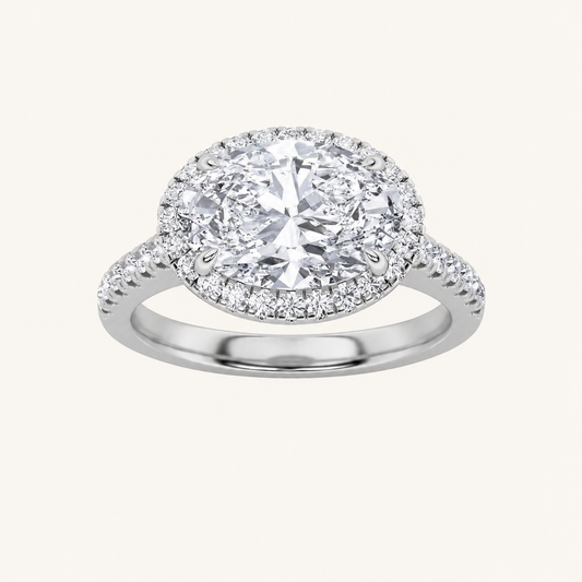 2CT Oval Cut Lab Grown Diamond Halo East West Ring