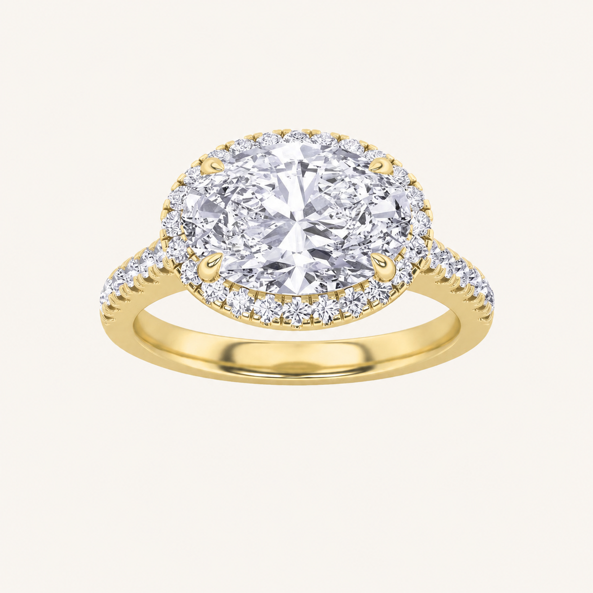 2CT Oval Cut Lab Grown Diamond Halo East West Ring