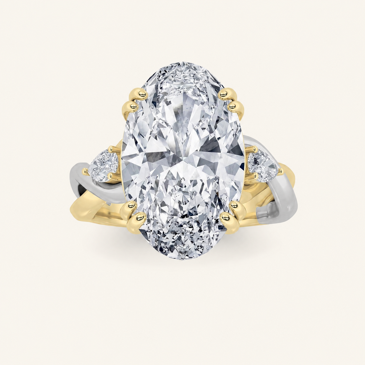 6.25CT Oval Cut Lab Grown Diamond Bold Three Stone Ring