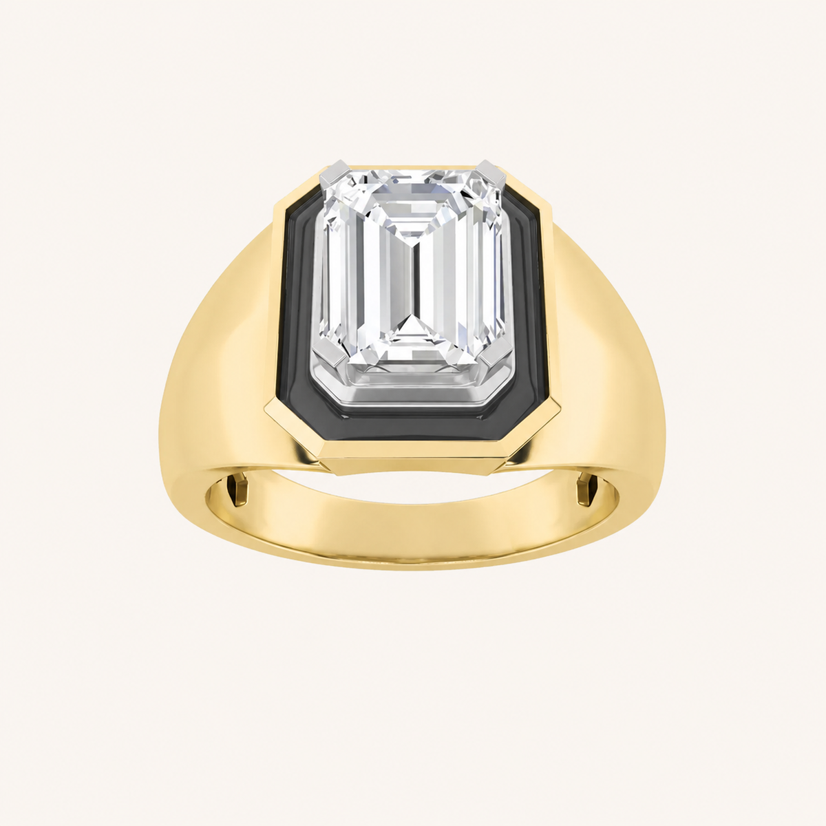 3CT Emerald Cut Lab Grown Diamond Solitaire Men's Ring