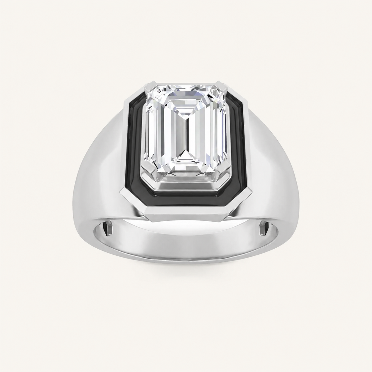 3CT Emerald Cut Lab Grown Diamond Solitaire Men's Ring