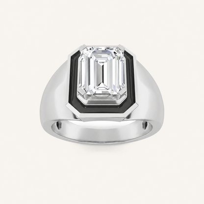 3CT Emerald Cut Lab Grown Diamond Solitaire Men's Ring