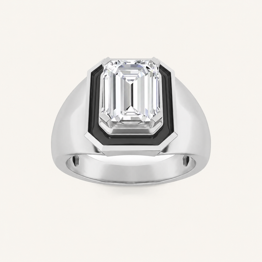 3CT Emerald Cut Lab Grown Diamond Solitaire Men's Ring