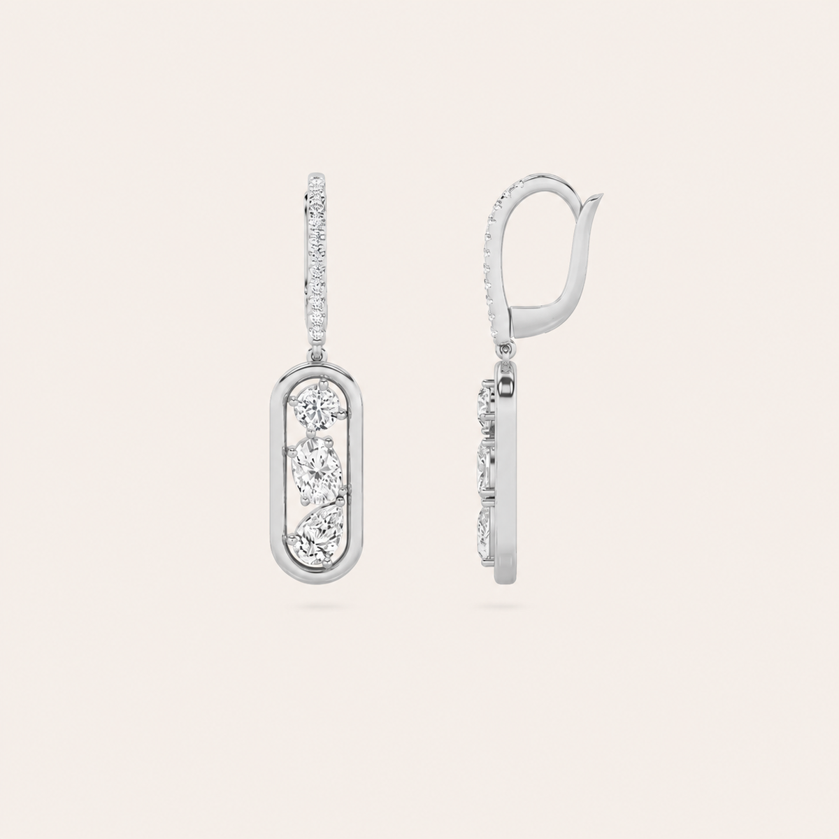 1.75CT Mixed Cut Lab Grown Diamond Paperclip Dangle Earrings