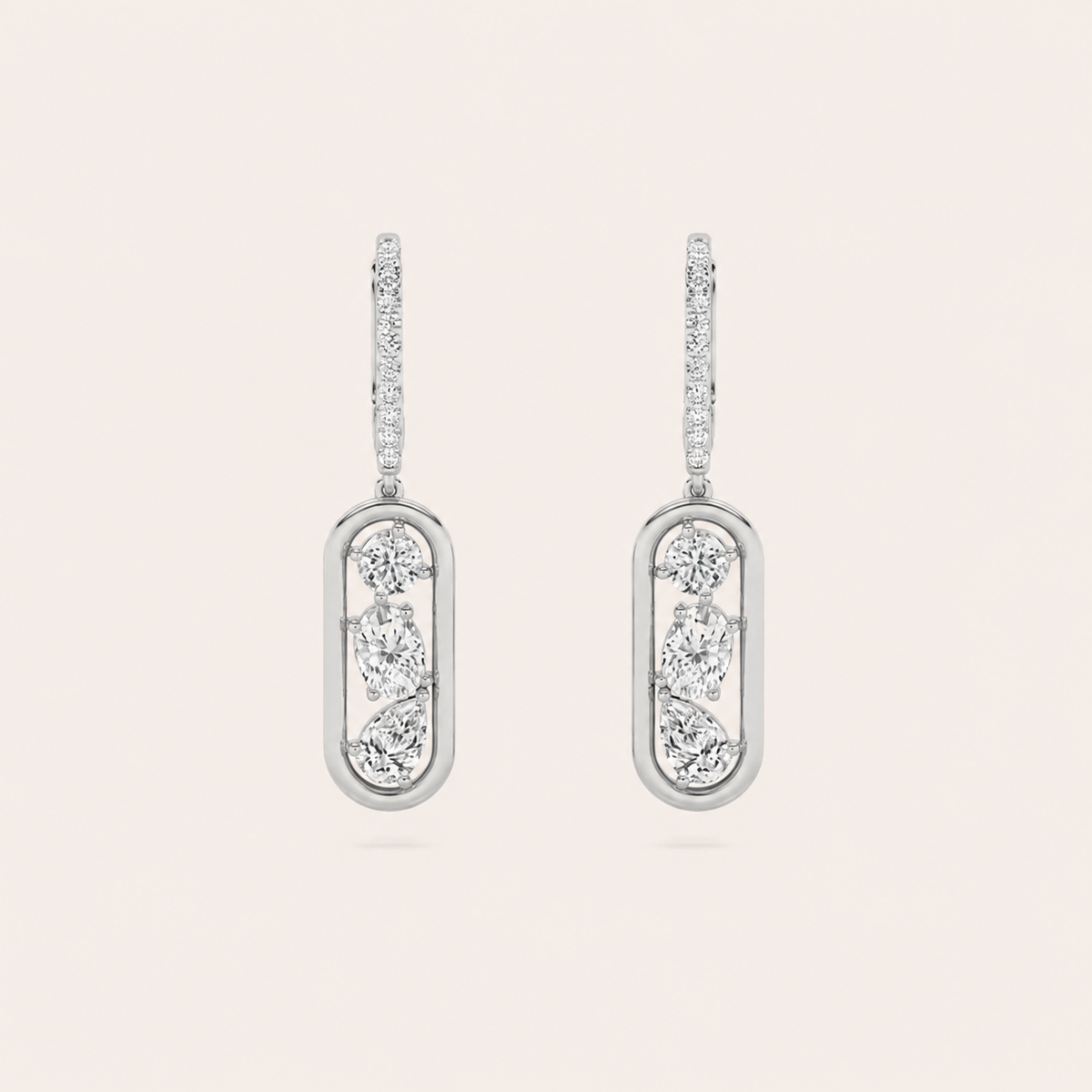 1.75CT Mixed Cut Lab Grown Diamond Paperclip Dangle Earrings