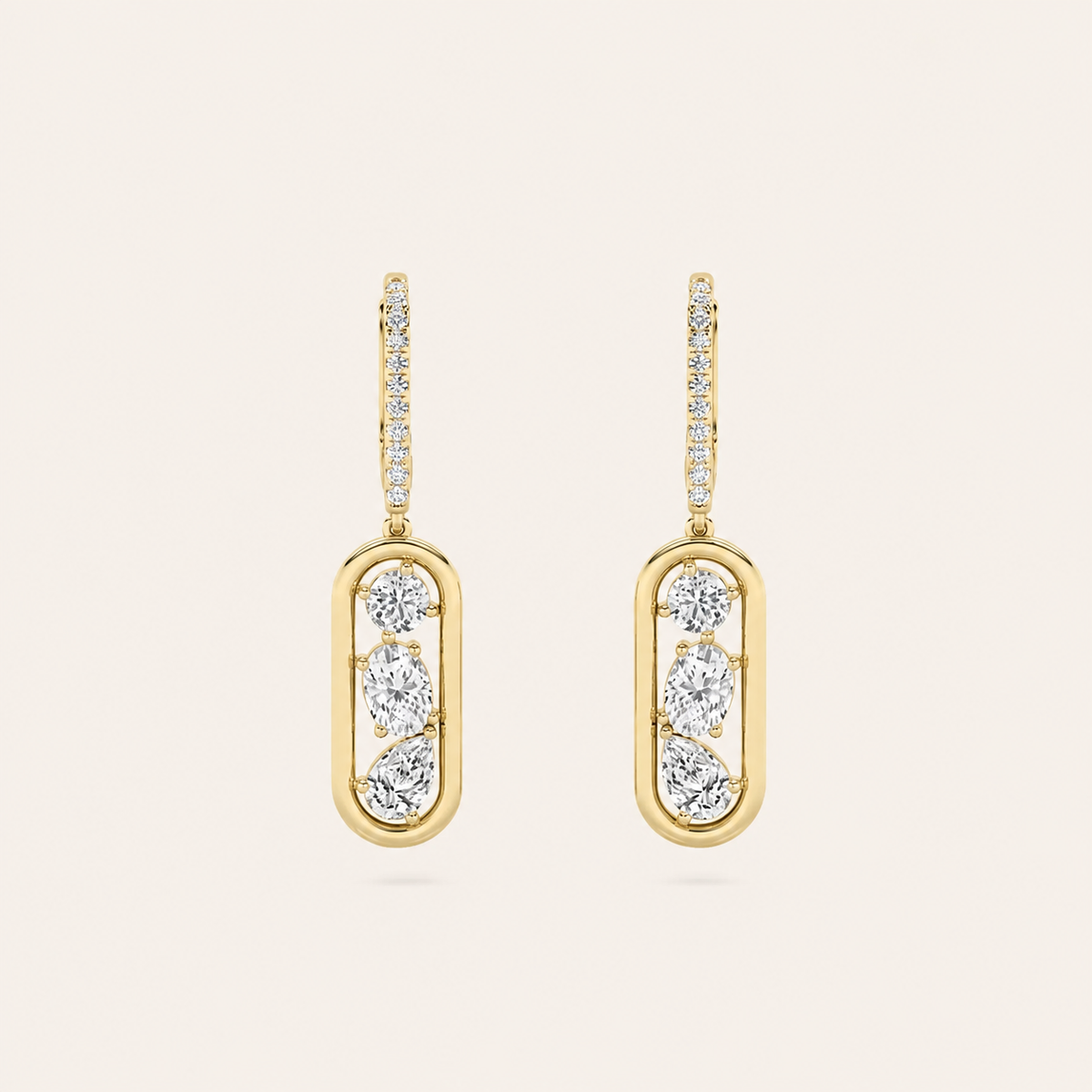 1.75CT Mixed Cut Lab Grown Diamond Paperclip Dangle Earrings