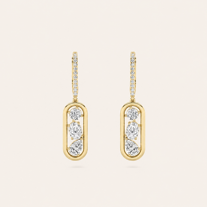 1.75CT Mixed Cut Lab Grown Diamond Paperclip Dangle Earrings