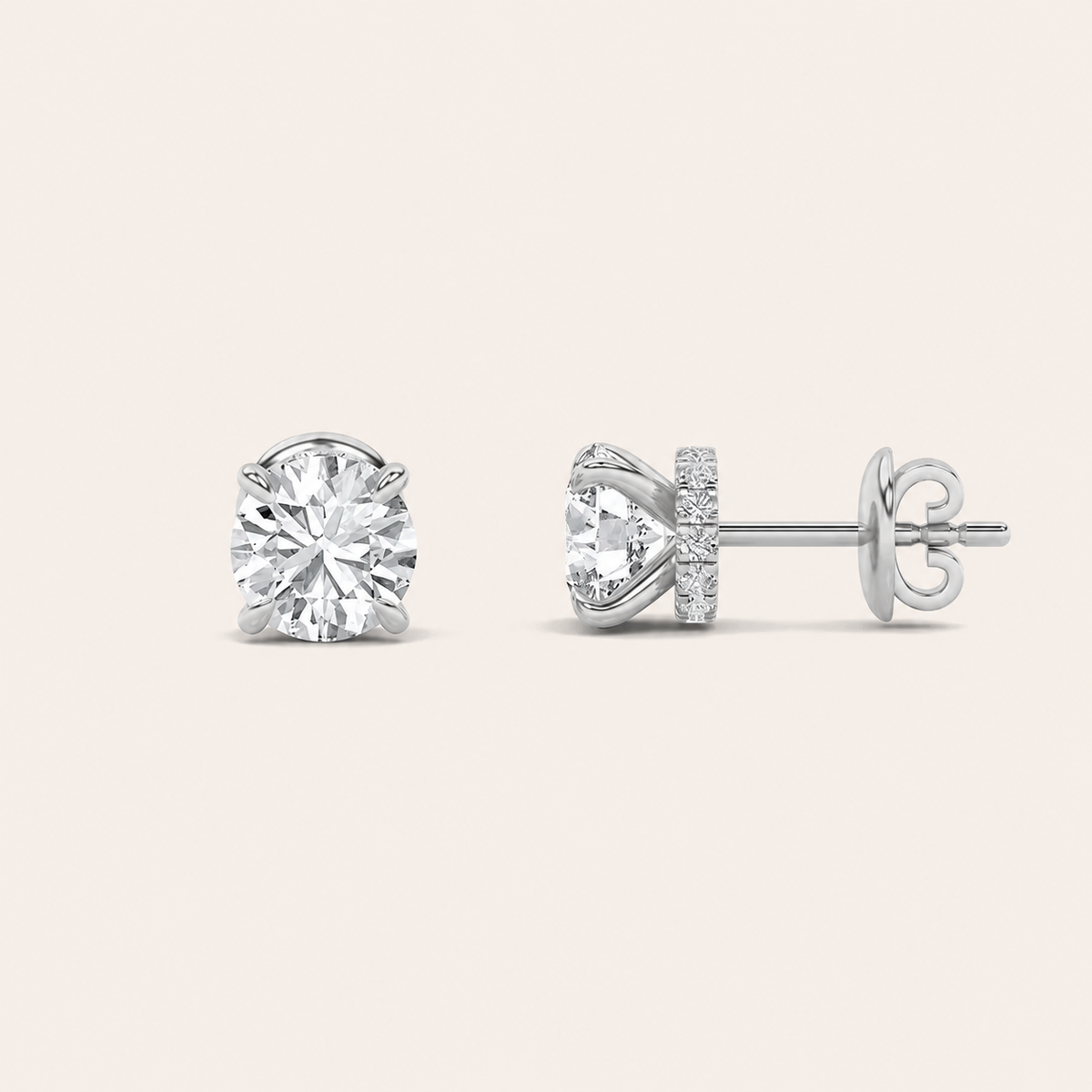 1CT Round Cut Lab Grown Diamond Hidden Halo Stud Earrings