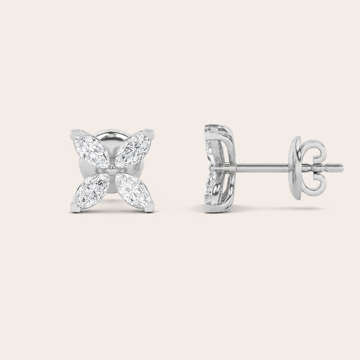 2CT Marquise Cut Lab Grown Diamond Flower Earrings