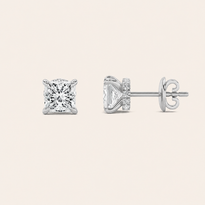 5CT Princess Cut Lab Grown Diamond Hidden Halo Stud Earrings