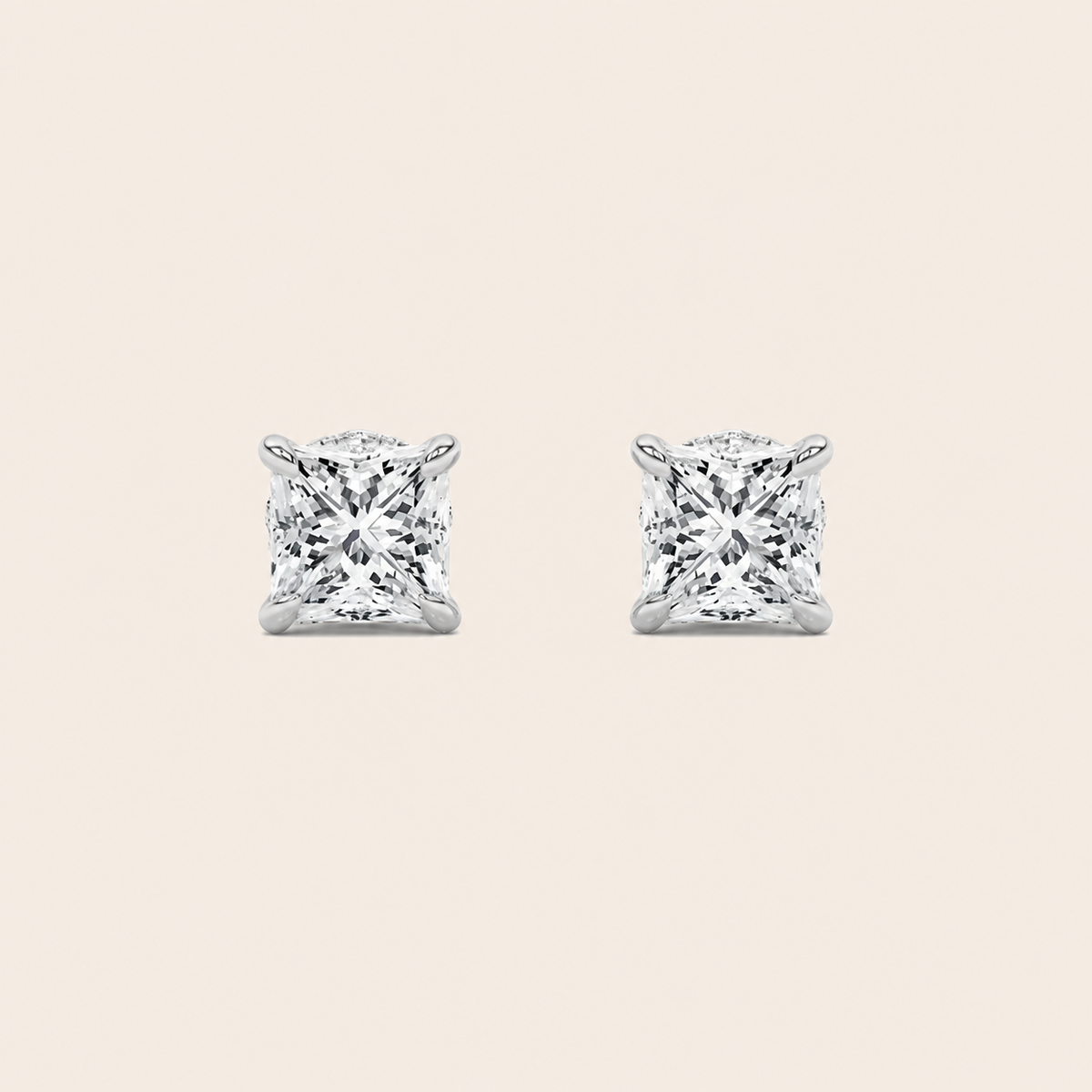 3CT Princess Cut Lab Grown Diamond Hidden Halo Stud Earrings