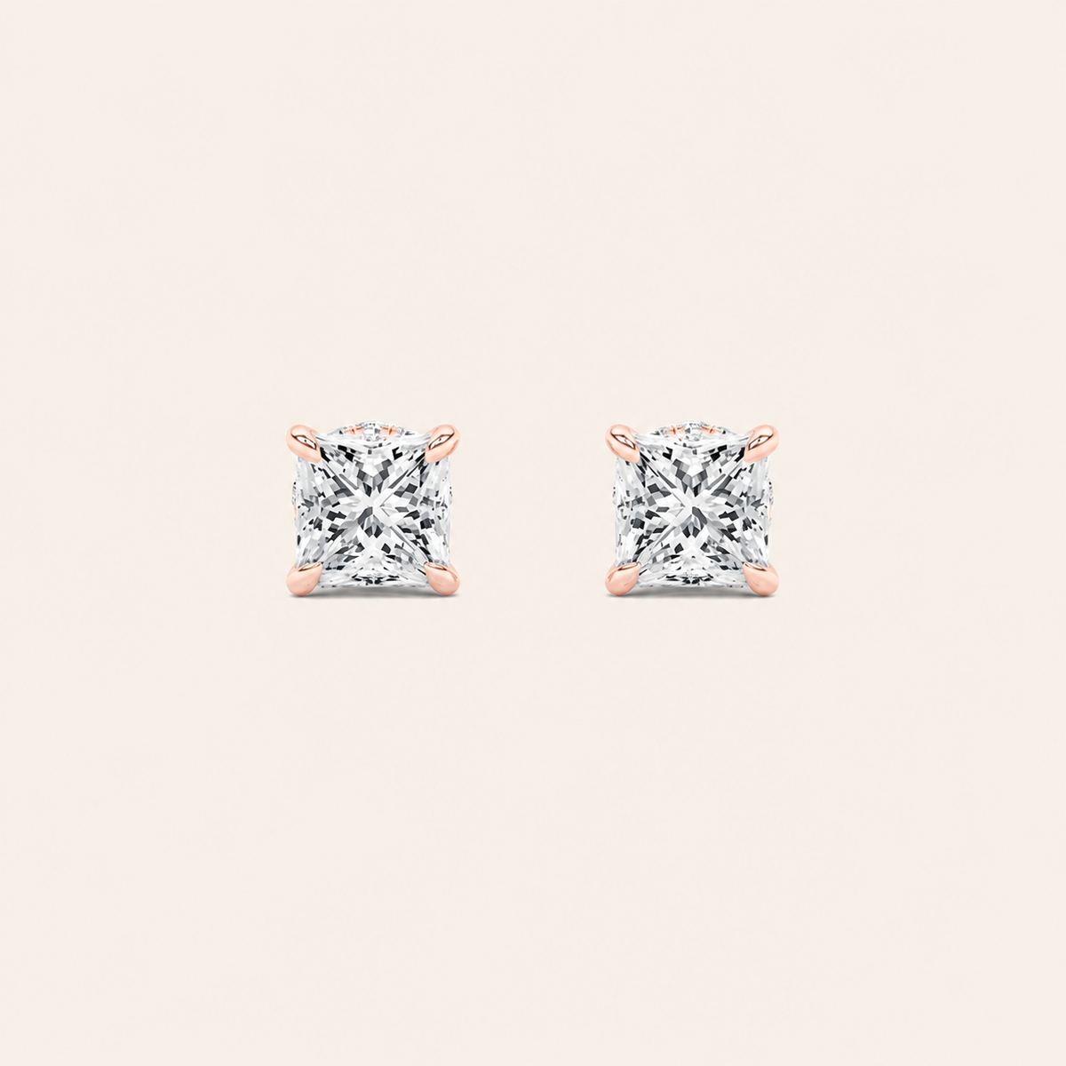3CT Princess Cut Lab Grown Diamond Hidden Halo Stud Earrings