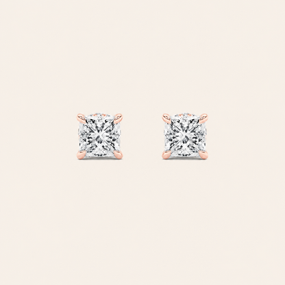 5CT Princess Cut Lab Grown Diamond Hidden Halo Stud Earrings