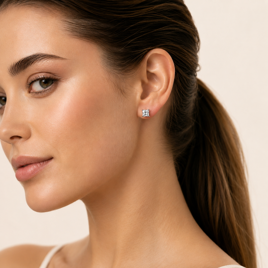 5CT Princess Cut Lab Grown Diamond Hidden Halo Stud Earrings