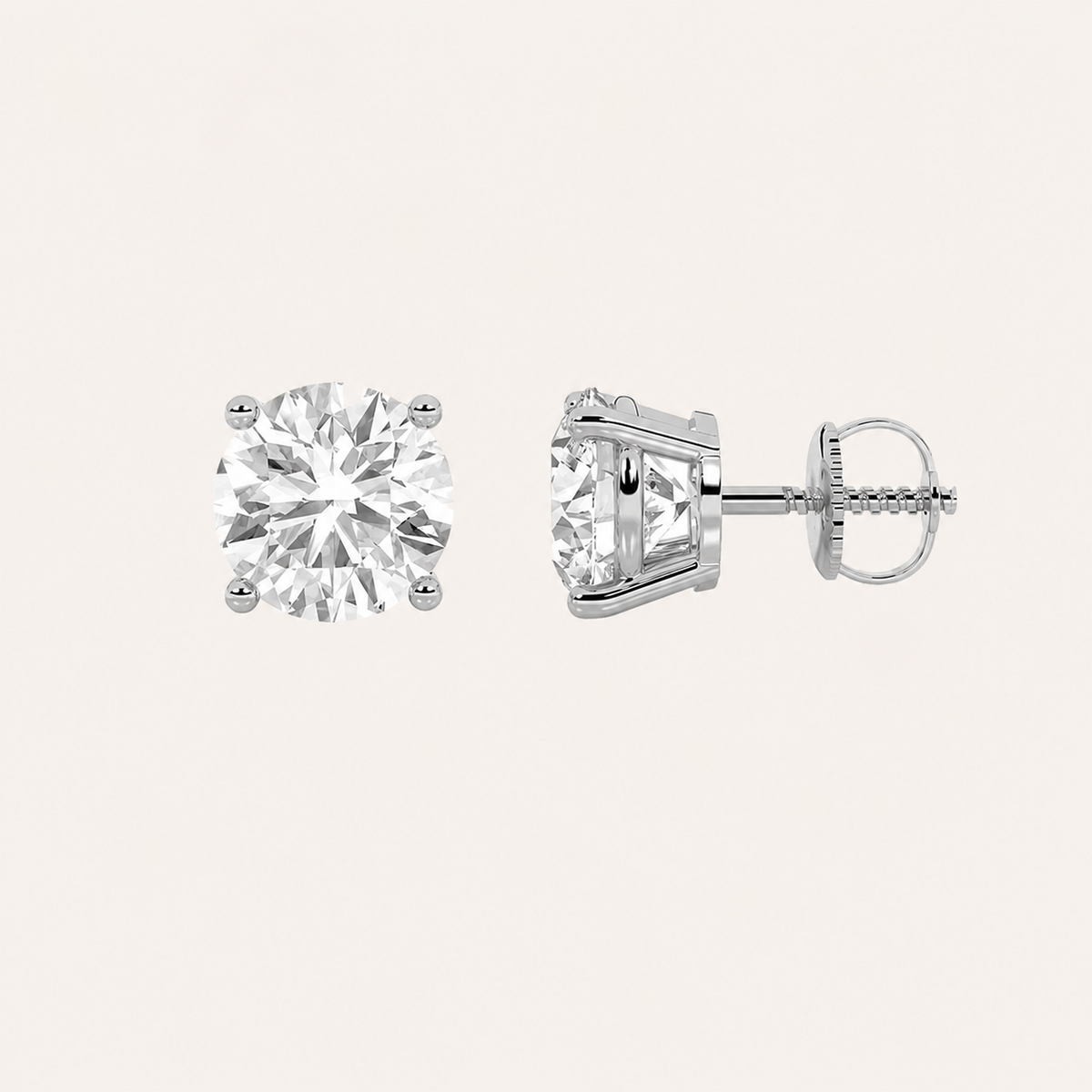 2.5CT Round Cut Lab Grown Diamond Three Prong Martini Stud Earrings