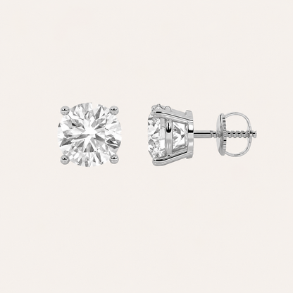 5.5CT Round Cut Lab Grown Diamond Three Prong Martini Stud Earrings