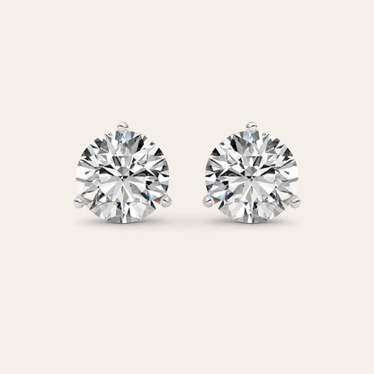 2.5CT Round Cut Lab Grown Diamond Three Prong Martini Stud Earrings