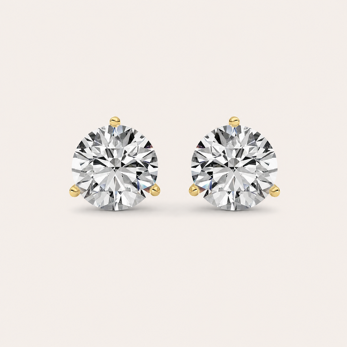 2.5CT Round Cut Lab Grown Diamond Three Prong Martini Stud Earrings