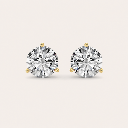 5.5CT Round Cut Lab Grown Diamond Three Prong Martini Stud Earrings