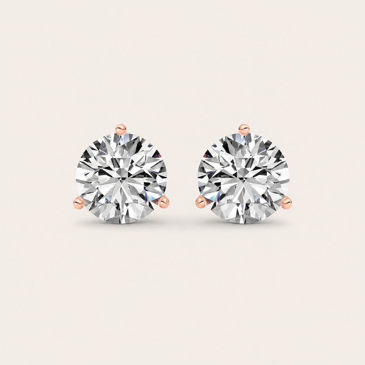 2.5CT Round Cut Lab Grown Diamond Three Prong Martini Stud Earrings