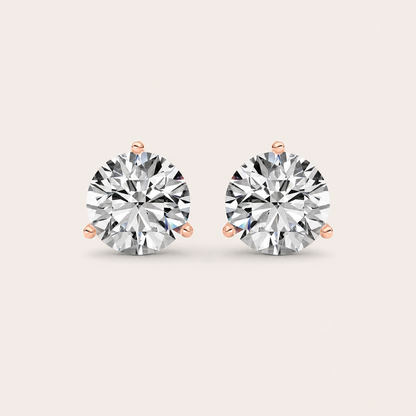 2.5CT Round Cut Lab Grown Diamond Three Prong Martini Stud Earrings