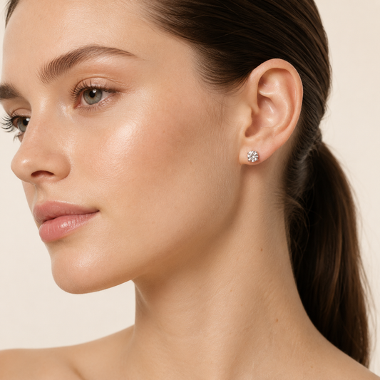 2.5CT Round Cut Lab Grown Diamond Three Prong Martini Stud Earrings