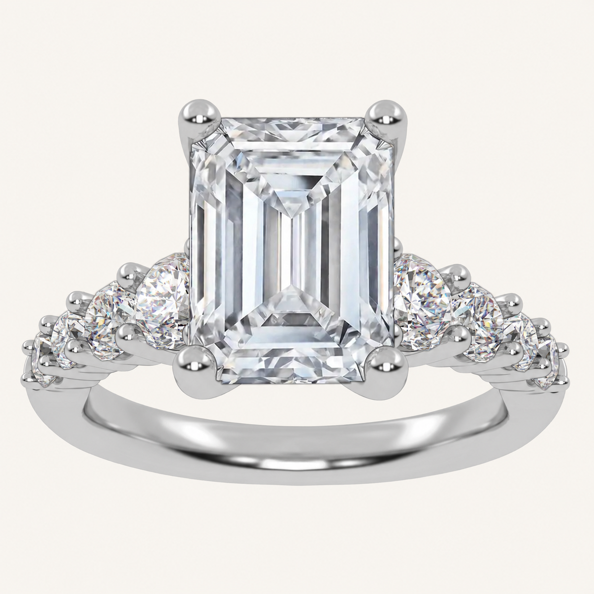 3.75CT Emerald Cut Lab Grown Diamond Cluster Ring