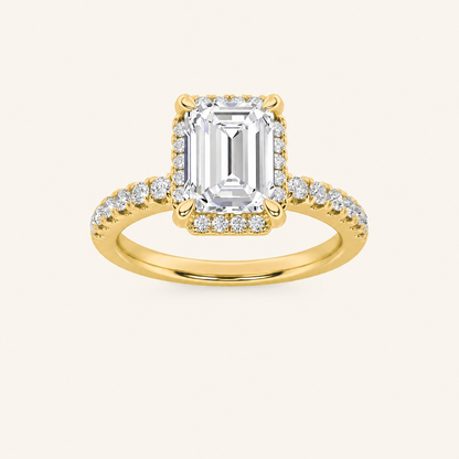 2CT Emerald Cut Lab Grown Diamond Halo Side Stone Ring