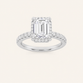 2CT Emerald Cut Lab Grown Diamond Halo Side Stone Ring