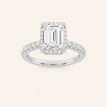 2CT Emerald Cut Lab Grown Diamond Halo Side Stone Ring