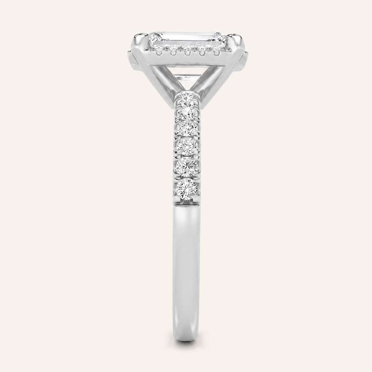 2CT Emerald Cut Lab Grown Diamond Halo Side Stone Ring