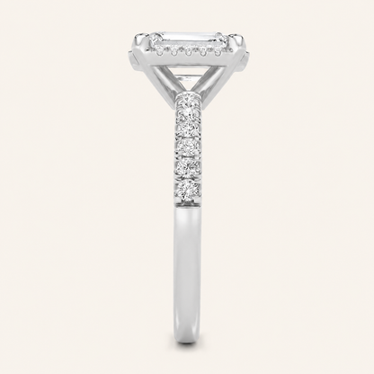 2CT Emerald Cut Lab Grown Diamond Halo Side Stone Ring
