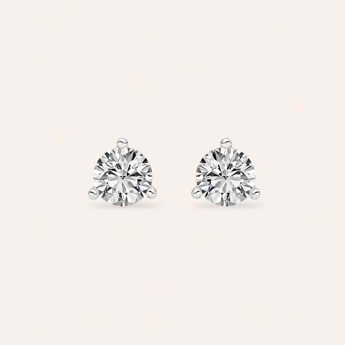 0.50CT Round Cut Lab Grown Diamond Three-Prong Martini Stud Earrings