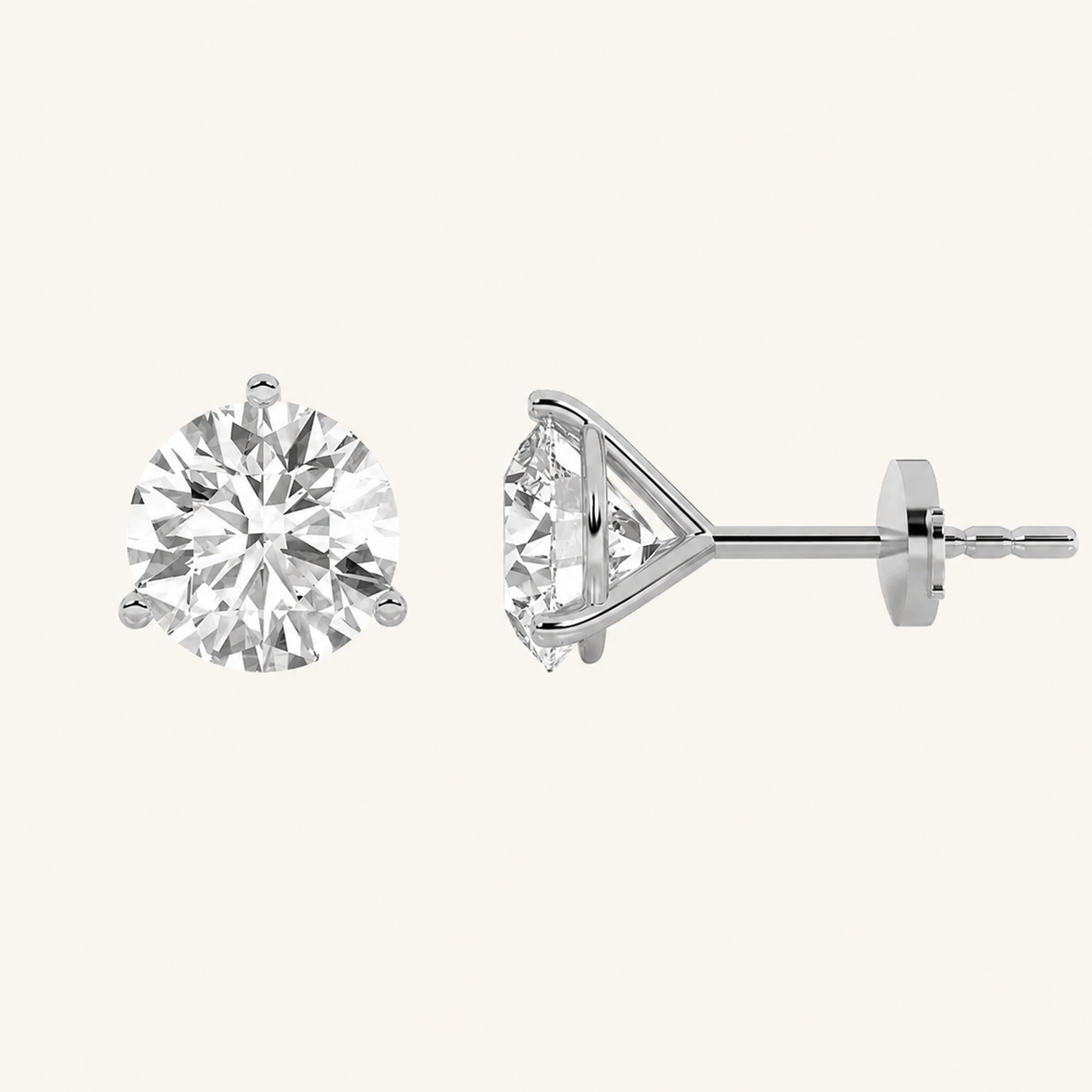 5CT Round Cut Lab Grown Diamond Three-Prong Martini Stud Earrings