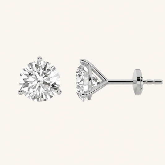 5CT Round Cut Lab Grown Diamond Three-Prong Martini Stud Earrings
