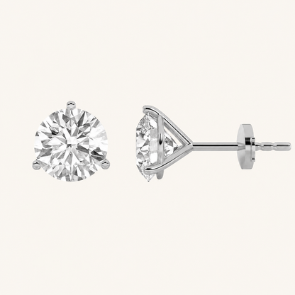 2CT Round Cut Lab Grown Diamond Three-Prong Martini Stud Earrings