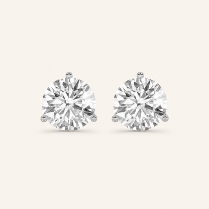 2CT Round Cut Lab Grown Diamond Three-Prong Martini Stud Earrings