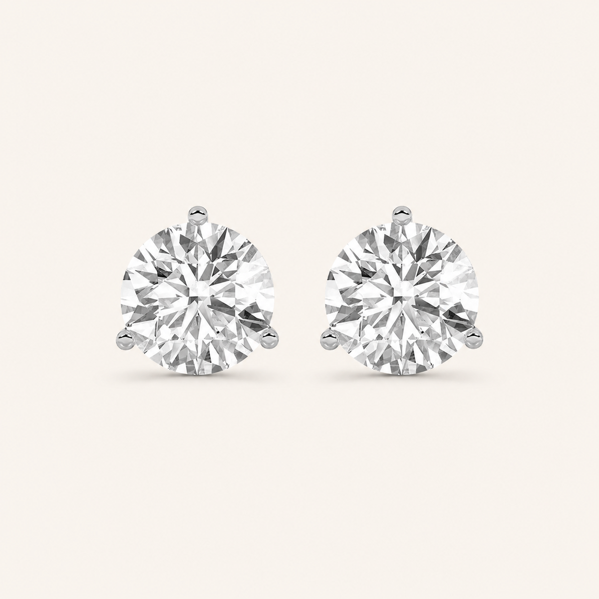 4CT Round Cut Lab Grown Diamond Three-Prong Martini Stud Earrings
